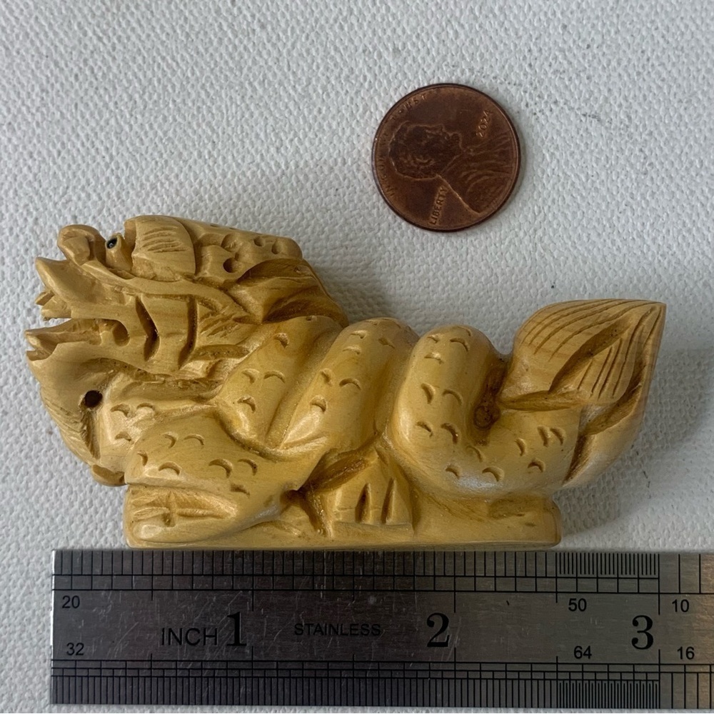 Japanese Netsuke Dragon Snake Beast Boxwood Carving Hand Carved Wood Animal 3.5" - Picture 14 of 16